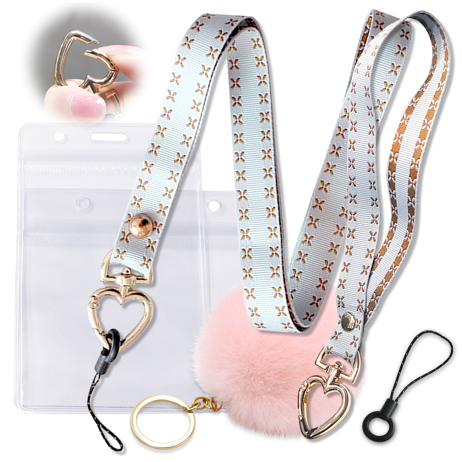 Kalevel 5 Pack Name Tag Holder with String Strap Cute Lanyard Fur Card