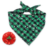 Kalevel Buffalo Plaid Dog Bandana Christmas Pet Scarves for Dogs with Snowflake Ornament Small Medium Large and Dog Collar Flower