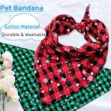 Kalevel Buffalo Plaid Dog Bandana Christmas Pet Scarves for Dogs with Snowflake Ornament Small Medium Large and Dog Collar Flower