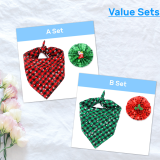 Kalevel Buffalo Plaid Dog Bandana Christmas Pet Scarves for Dogs with Snowflake Ornament Small Medium Large and Dog Collar Flower