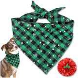 Kalevel Buffalo Plaid Dog Bandana Christmas Pet Scarves for Dogs with Snowflake Ornament Small Medium Large and Dog Collar Flower