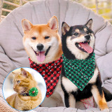 Kalevel Buffalo Plaid Dog Bandana Christmas Pet Scarves for Dogs with Snowflake Ornament Small Medium Large and Dog Collar Flower