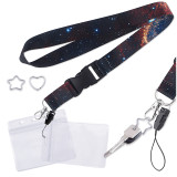 Kalevel 5 Pcs Detachable Neck Lanyard Long Neck Strap String Starry Sky with Key Ring Release Buckle Badge Holder for School ID Car Keys