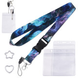 Kalevel 5 Pcs Detachable Neck Lanyard Long Neck Strap String Starry Sky with Key Ring Release Buckle Badge Holder for School ID Car Keys