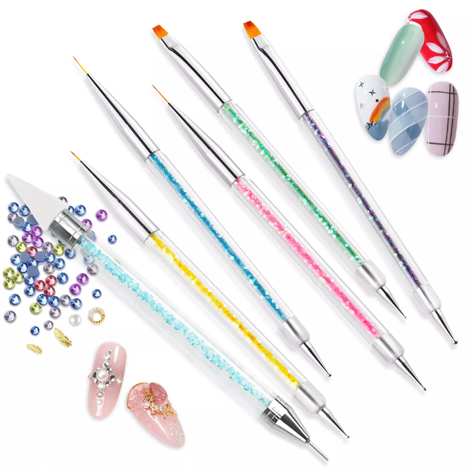 Nail Rhinestone Picker Dotting Tool, 3pcs Nail Art Brushes for Painting  with Different Size, Dual-ended