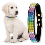 Kalevel Suede Dog Collar Rainbow Rhinestone Cat Collar Bling Pet Collar Fashionable Adjustable with Metal Buckle for Small Medium Large Dogs Cats