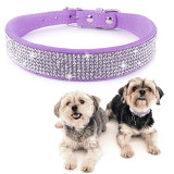 Kalevel Crystal Diamond Dog Collar Soft Leather Cat Collar Bling Adjustable Pet Collar Supplies Suede with Buckle for Small Medium Large Pets