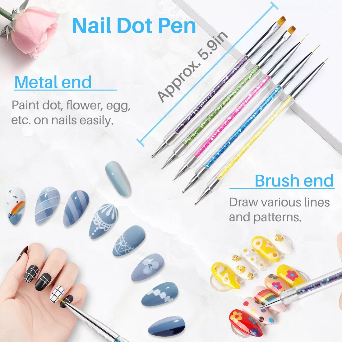 Kalevel 6 Pack Nail Rhinestone Picker Dotting Pen Dual-Ended Nail