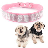 Kalevel Crystal Diamond Dog Collar Soft Leather Cat Collar Bling Adjustable Pet Collar Supplies Suede with Buckle for Small Medium Large Pets