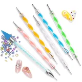 Kalevel 6 Pack Nail Rhinestone Picker Dotting Pen Pencil Nail Art Wax Drawing Painting Pen Tip Dual Ended, Easy to Use