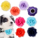 Kalevel Dog Collar Flower Pet Cat Collar Bow Tie Puppy Charms Slide Grooming Accessories Pack of 8 for Small and Medium Dogs, 3.1in
