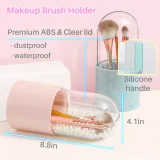 Kalevel Makeup Brush Holder Organizer Dustpoof Storage Box with Color Removal Sponge and Cosmetic Brush Protector with Pearls