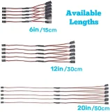 Kalevel 5pcs JR Spektrum Futaba Style Servo Y Harness Splitter Extension Cable Wire Male to Female Servo Connector Remote Control Extension Cord 6” 12” 20” for RC Car, Plane, Helicopter & Drone