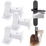 Kalevel Child Proof Door Locks Baby Safety Adhesive Locks for Door Lever Handles No Drill Easy to Install Multi Pack