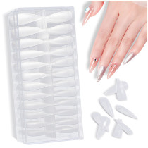 Kalevel Acrylic Nail Ttips Professional Long Clear Stiletto Almond Full Half Cover False Nails Set for Nail Art Salon and Home DIY