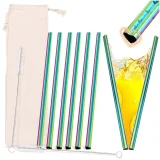Kalevel 8pcs Stainless Steel Straws Wide Metal Drinking Straw Reusable 8.5 Inch for Cocktail Coffee Smoothies with Cleaning Brush and Case