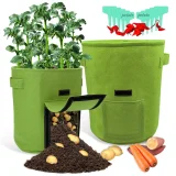 Kalevel 2 Pack Potato Grow Bags Vegetable Planter Bag with Access Flap 10 Gallon 7 Gallon and 10pcs Plant Labels for Garden Yard