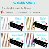 Kalevel Stainless Steel Spoon Straws Smoothie Wide Metal Reusable Drinking Straws 8.5 Inches with Bonus Case and Brush (6 Pack)