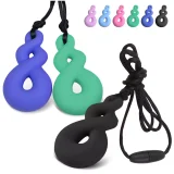 Kalevel Chew Necklace Sensory Chewing Necklace 3 Pack Silicone Teething Chewable Jewelry Pendant for Kids Boys Girls Adults (A Set)