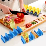 Kalevel Set of 2 Colorful Taco Holder Stand Plastic Dishwasher Safe Taco Holder Plate Shell Tray for Soft and Hard Tacos