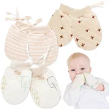 Kalevel 3 Pairs Newborn Baby Mittens Winter No Scratch Infant Warm Baby Gloves with String for 0-2 Years Boys Girls Adjustable
