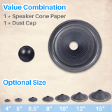 Kalevel Subwoofer Cone Paper Cone Speaker Drum Paper Audio Speaker Cone with Foam Surround Dome Dust Cap 4 5 6.5 8 10 12 15 Inch