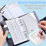 Kalevel Budget Binder with Zipper Envelopes Expense Budget Sheets Letter Sticker Labels for Budgeting Wallet Leather Notebook