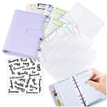 Kalevel Budget Binder with Zipper Envelopes Expense Budget Sheets Letter Sticker Labels for Budgeting Wallet Leather Notebook