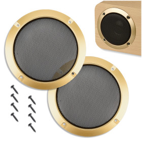 Kalevel 2 Pcs Speaker Grills Cover Case Mesh Protector Metal Speaker Cover Decorative for Car Speaker Subwoofer Audio with Mounting Screws (Gold)