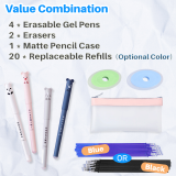 Kalevel Kawaii Gel Pens Erasable Gel Pens Cute Cartoon Rollorball with Refills Erasers Pencil Case Set for Adult Stationery Office Supplies
