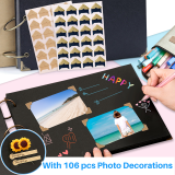 Kalevel Photo Album Scrapbook Photo Album DIY Set 60 Pages with Self Adhesive Scrapbook Stickers for Kids Family Photos Memories Gift Black
