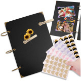 Kalevel Scrapbook Album Large with Blank Black Pages and 106pcs Self Adhesive Scrapbook Stickers Artificial Sunflower for Wedding Kids Travel