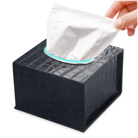 Kalevel Car Tissue Holder Cover PU Leather Tissue Box Container Black Napkin Holder Tray Magnetic for Bathroom Accessories Office Crocodile