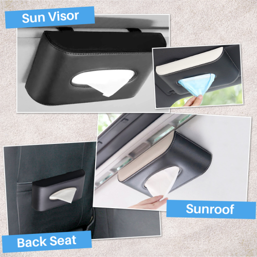 Beige Hanging Tissue Box For Car Sun Visor, Leather Tissue Holder