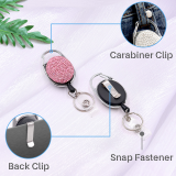 Kalevel 3 Pcs Bling Badge Holder Retractable Key Holder Cute Badge Holder Reel with Carabiner Belt Clip ID Card Case for Office Worker Students