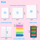 Kalevel 8 Pcs 718 Sheets Clear Sticky Notes White Self Sticky Notes Memo Message Reminder Pad Premium with Index Strips Ballpoint Pen Set for Studying