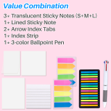 Kalevel 8 Pcs 718 Sheets Clear Sticky Notes White Self Sticky Notes Memo Message Reminder Pad Premium with Index Strips Ballpoint Pen Set for Studying