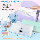 Kalevel 4 Pcs Expanding File Folder Plastic Document Holder Portable Receipt Holder Organizer with Translucent Zipper Pouch Set for School