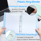 Kalevel 5 Pcs Ring Binder Plastic Loose Leaf Binder Notebook Refillable Planner Binder Cover Protector with Stainless Steel Clip for Kids