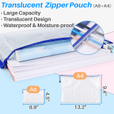 Kalevel 4 Pcs Expanding File Folder Plastic Document Holder Portable Receipt Holder Organizer with Translucent Zipper Pouch Set for School