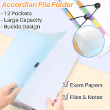 Kalevel 4 Pcs Accordian File Folder Expanding Organizer Plastic Document Holder Portable Receipt Holder with Translucent Zipper Pouch Set