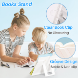 Kalevel Books Stands Plastic Document Stand Adjustable Tablet Holder Support with Stainless Steel Clip Set for Reading Classroom 4 Pack