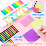 Kalevel 10 Pcs 800 Sheets Translucent Sticky Notes Waterproof Self Sticky Notes Memo Message Reminder Pads with Arrow Index Tabs Set for Studying