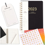 Kalevel 2 Pcs 130 Sheets Daily Planner Leather Weekly Calendar Planner 2023 Spiral Planning Pad Monthly to Do List Notebook for Work