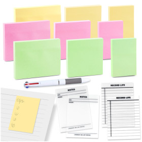 Kalevel 12 Pcs 1000 Sheets Pastel Sticky Notes Mini Self Stick Notes Aesthetic Sticky Pads Memo Different Sizes with Ballpoint Pen for Planner Set