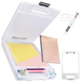 Kalevel 2 Pcs Nursing Clipboard with Storage Plastic Document Clipboard Waterproof Writing Board with Low Profile Clip Set for Clinicals