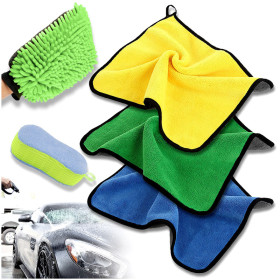 Kalevel 5 Pcs Car Detailing Tools Interior Car Wash Towel Microfiber Car Wash Sponge Mitt Set Scratch Free Premium for Air Vents Dashboard