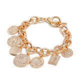 Creative Retro Clan Style Sailing Boat Round Gold Engraved Bracelet