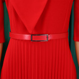 ATR 562  2025 new fashion temperament V-neck solid color pleated dress