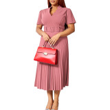 ATR563 Women's summer new short sleeve V-neck compression high waist fashion temperament waist dress